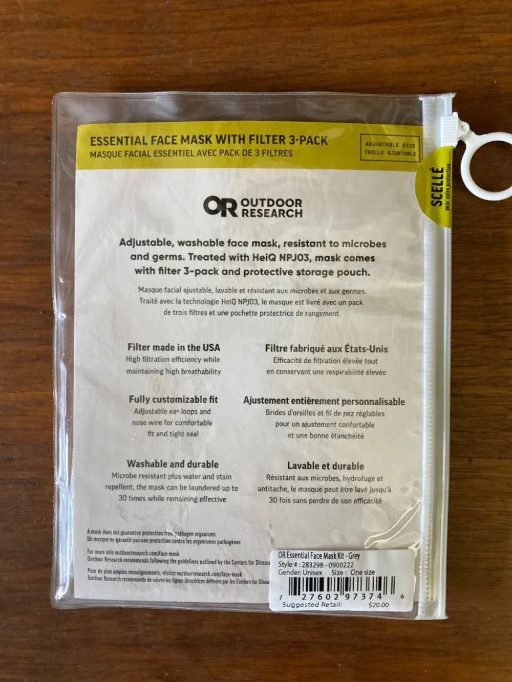 NWT OR Outdoor Research Essential Face Mask Kit Grey Blue 3-pack Filter Washable